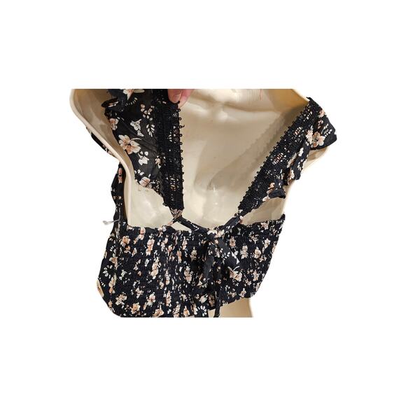 Free People Top Bijou Square Neck Floral Ruffle Sleeve Shoulder Tie Size 8 boho - Picture 5 of 9